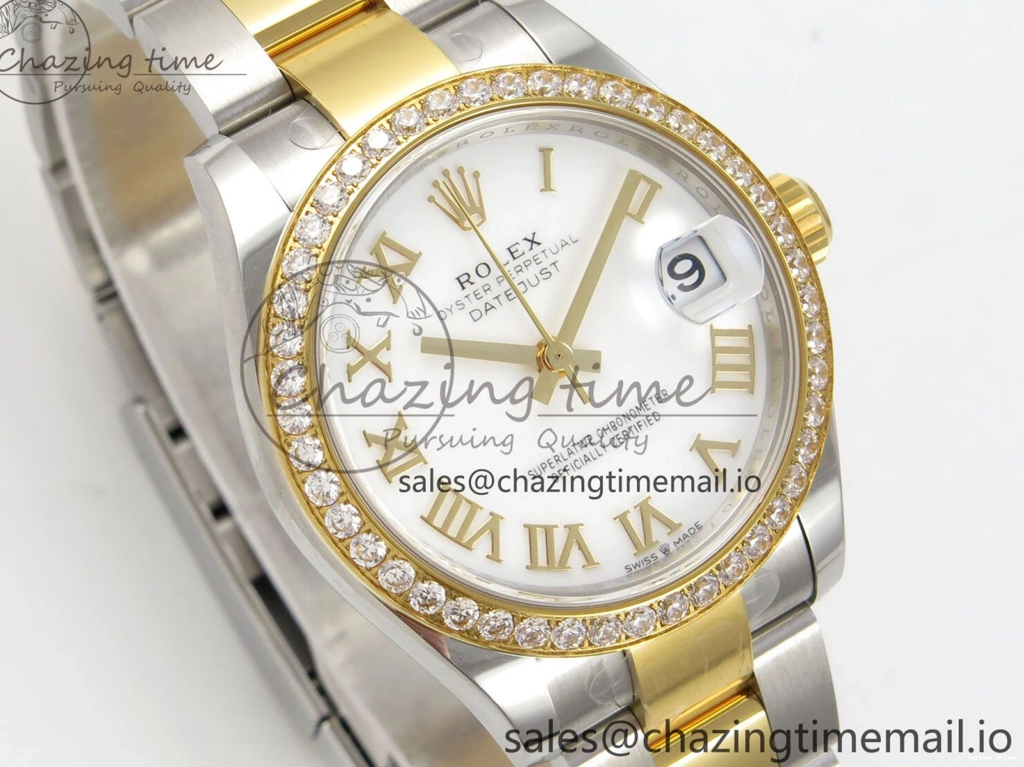0401 DateJust 31 278383RBR THBF 1:1 Best Edition 904L Steel White Roman Dial Diamonds Bezel on SS YG Oyster Bracelet HZ Cal. Minimalist 44
